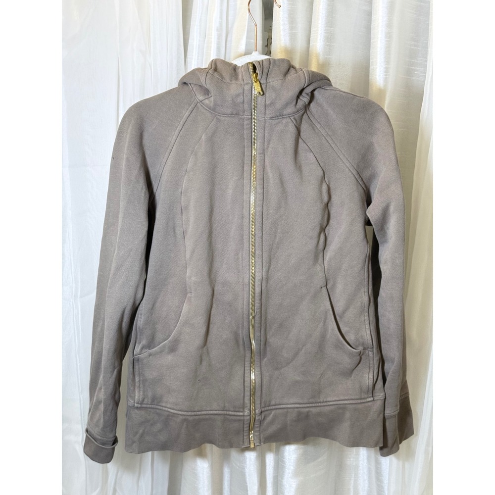 Lululemon Scuba Full Zip Hoodie Womens 12 Taupe Brown Gold Zipper LW4CGVS